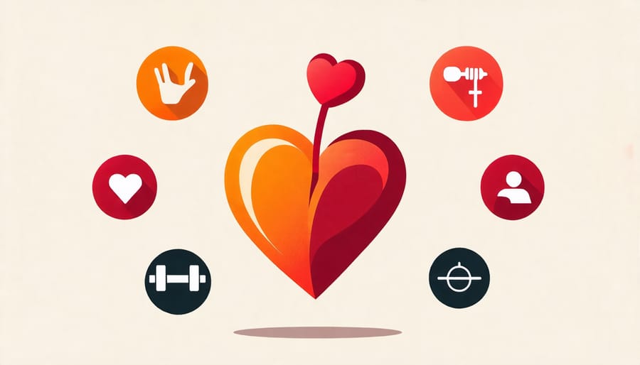 Conceptual illustration of a healthy heart surrounded by fitness icons