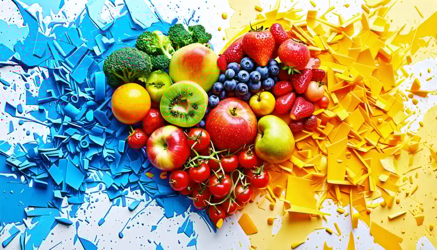 Graphic of a heart formed with heart-healthy foods like fruits, vegetables, and grains