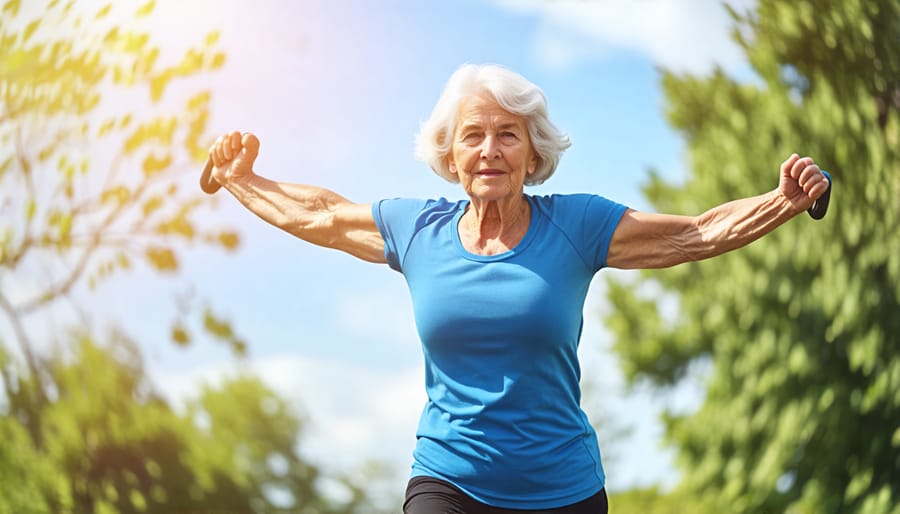 Senior woman performing weight-bearing exercises to strengthen bones and prevent osteoporosis