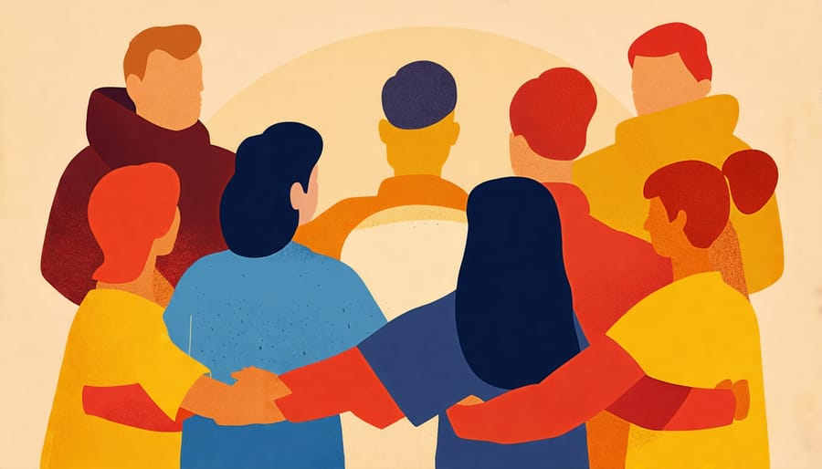 A support network of people embracing each other in a circle