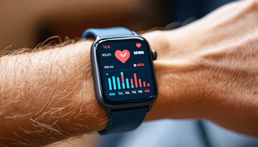 Smartwatch displaying various health metrics on its screen