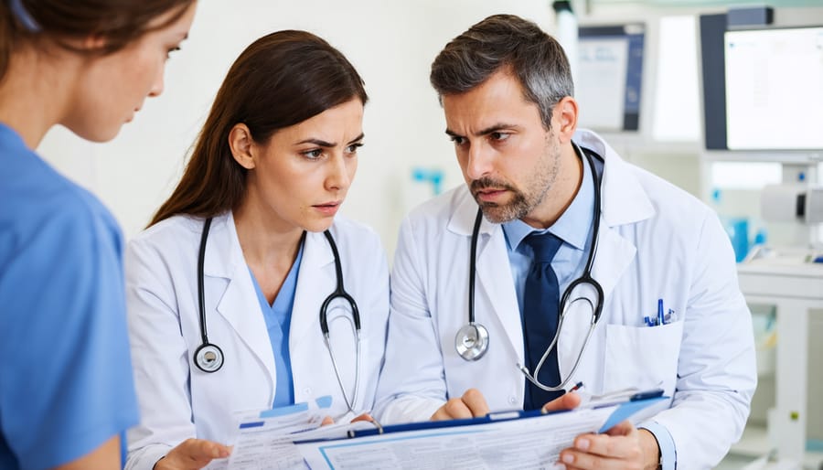 Doctor explaining health screening results to a worried patient