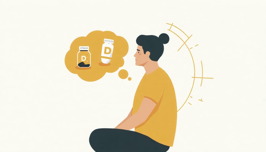 Depiction of an individual suffering from symptoms related to vitamin D deficiency and hormonal imbalance