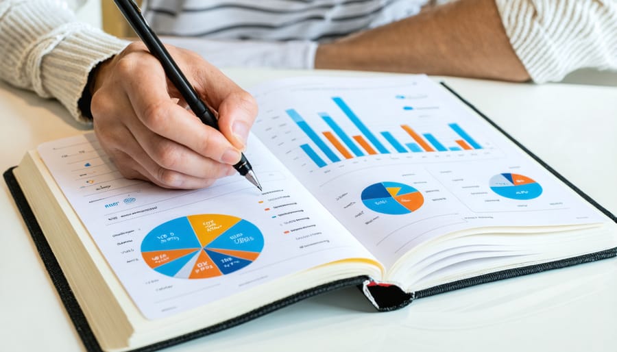 Individual maintaining an emotional health journal with mood tracking tools