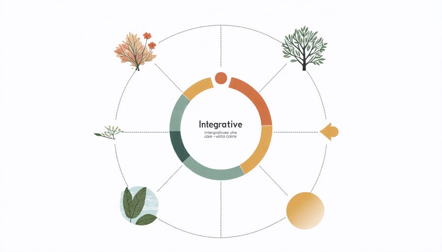 Visual diagram showing medical treatment, lifestyle modifications, mental health, and community support interconnected