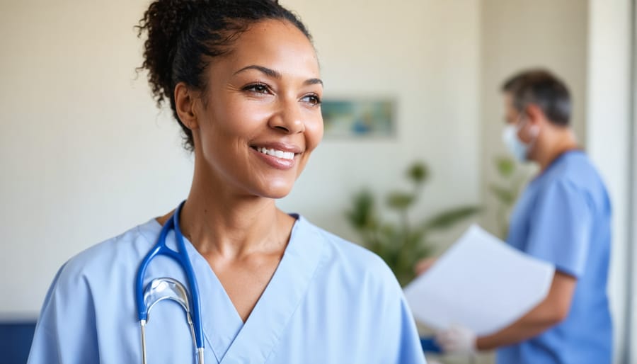 Split image showing patient at medical appointment, meditation session, healthy meal preparation, and community support group