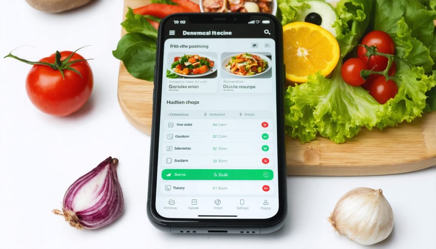 Digital meal planning interface displaying healthy food options and nutrition data