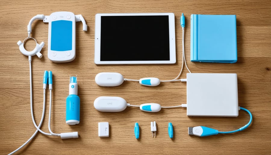 Comprehensive telemedicine kit display showing medical devices and digital equipment