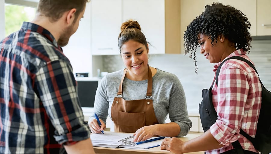 Community support workers assisting individuals at an Alberta resource center