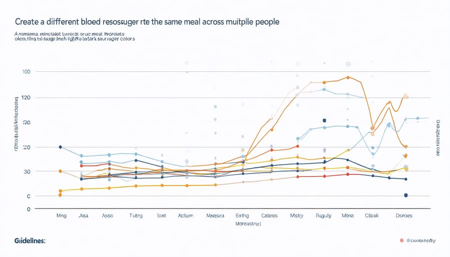 Graph displaying varied glycemic responses of different individuals to an identical meal
