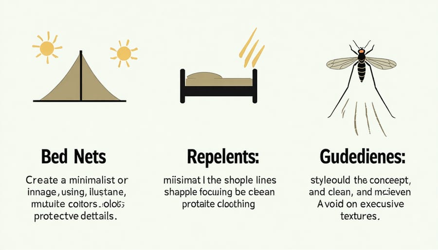 Visual guide demonstrating various malaria prevention techniques for travelers
