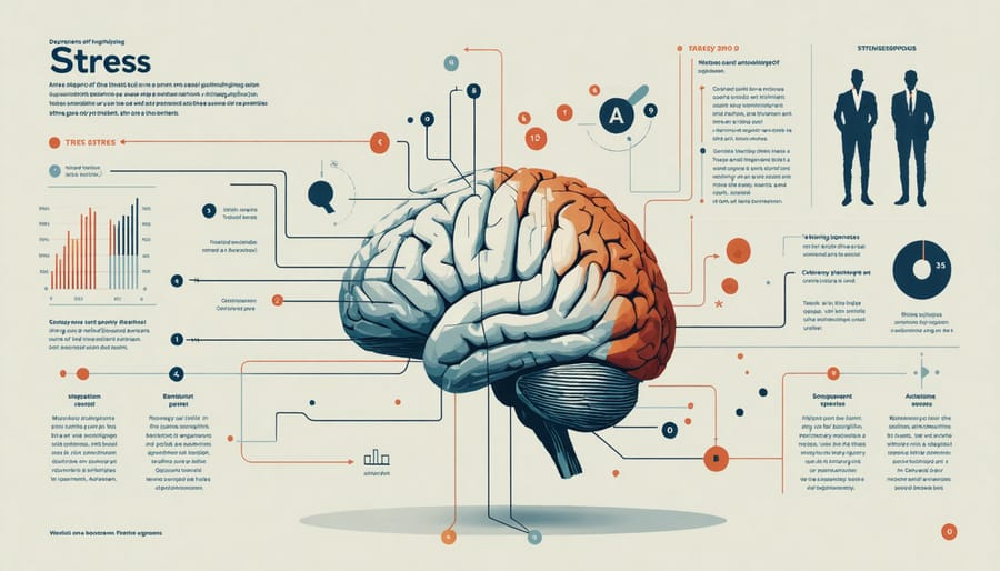 Medical illustration showing how stress affects different areas of the brain and body