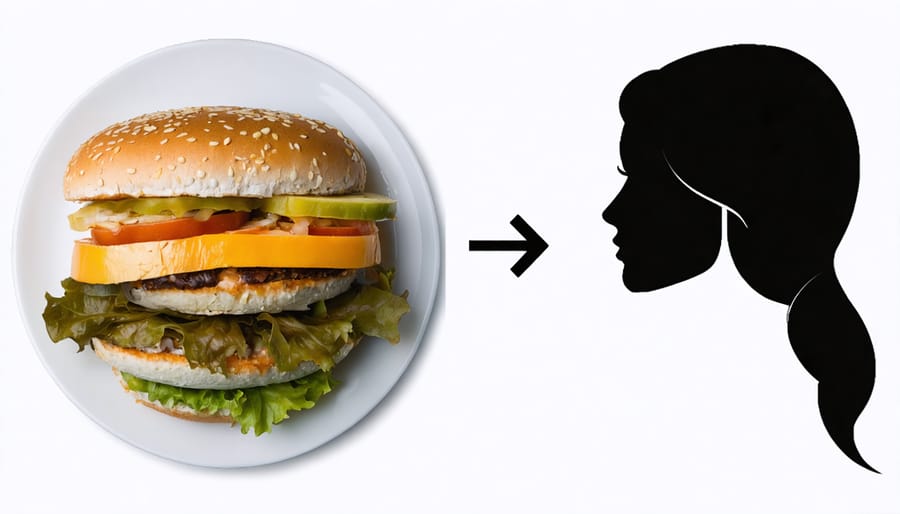 Split image showing stressed eating habits versus mindful eating practices
