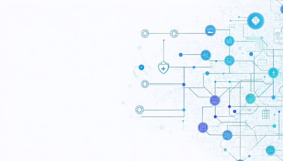 Digital visualization of AI processing health data patterns with connected medical indicators
