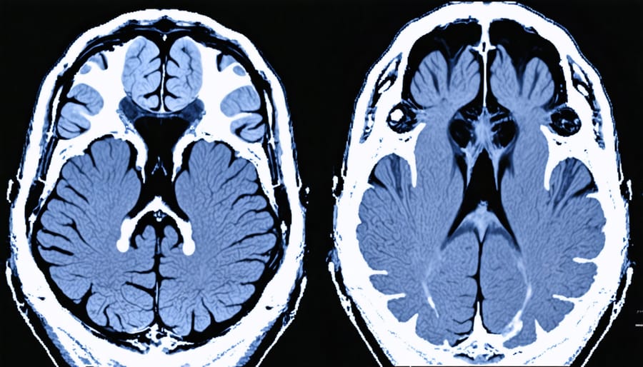 Side-by-side comparison of AI-enhanced and standard brain MRI analysis