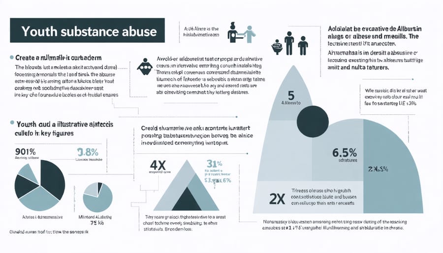 Statistical visualization of youth substance abuse trends in Alberta showing percentages and key data points