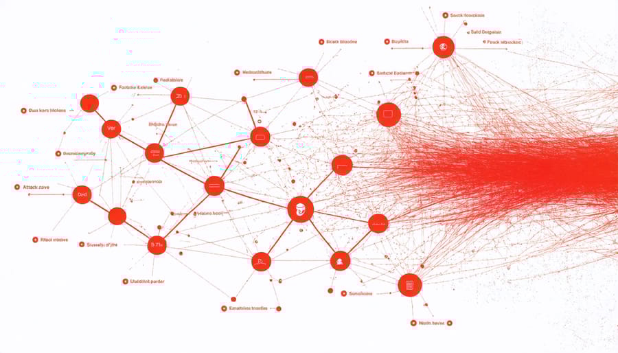 Visual representation of a blockchain network under a 51% attack