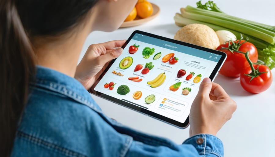 Individual customizing a nutrition label on a tablet device using a nutrition app