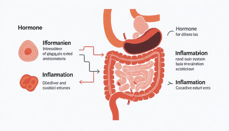 Diagram illustrating how hormones and inflammation interact in Crohn's disease