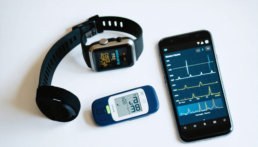 Collection of connected health monitoring devices displaying patient vital signs