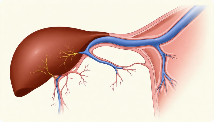 Anatomical diagram showing thyroid gland's influence on liver cholesterol processing