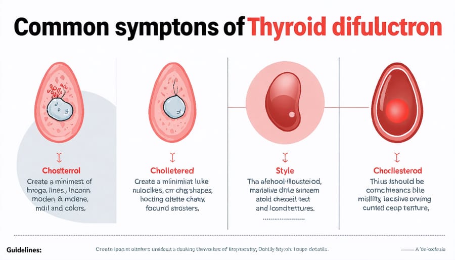 Visual comparison of thyroid dysfunction symptoms and related cholesterol level changes