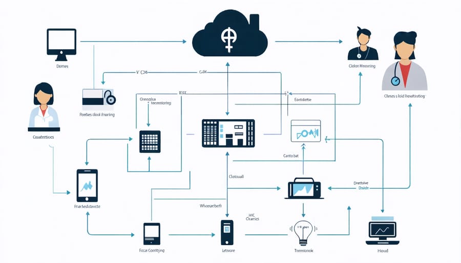Visual diagram of health data transmission from patient to healthcare team