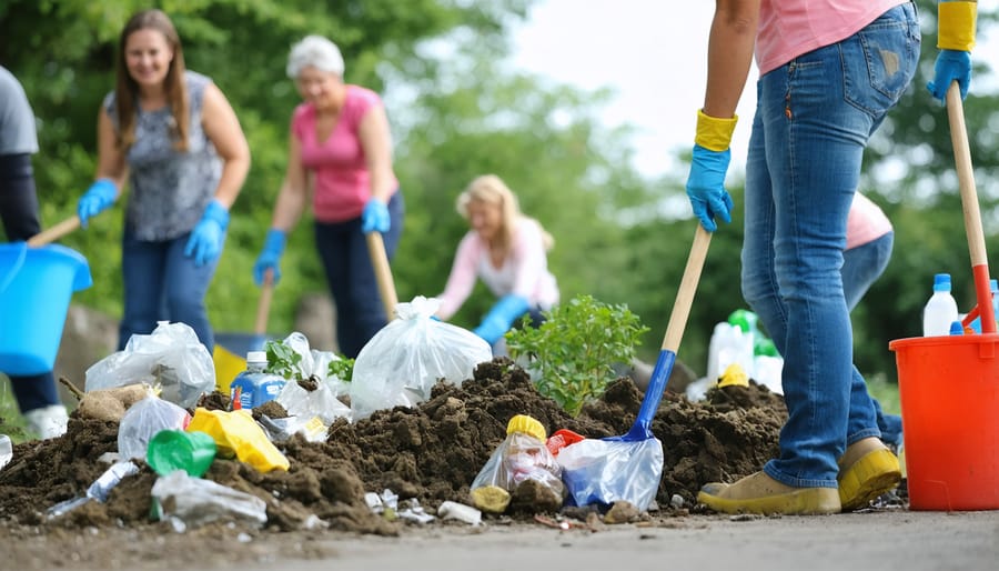 Diverse group of volunteers working together on environmental conservation project