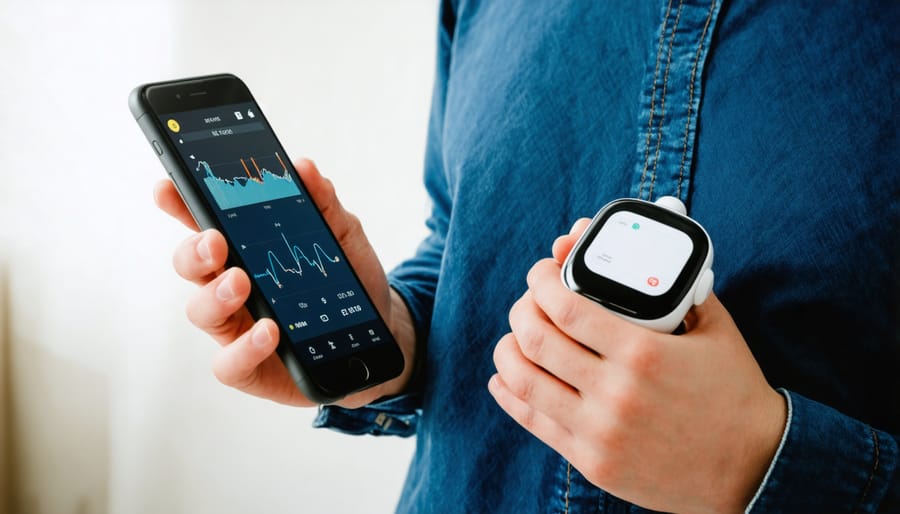 Patient using smartphone app to monitor diabetes data from CGM device