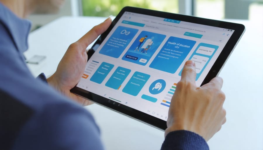 Patient interacting with a digital health education platform on a tablet device