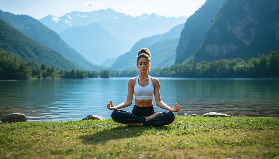 Individual performing a peaceful yoga pose outdoors, demonstrating mind-body connection