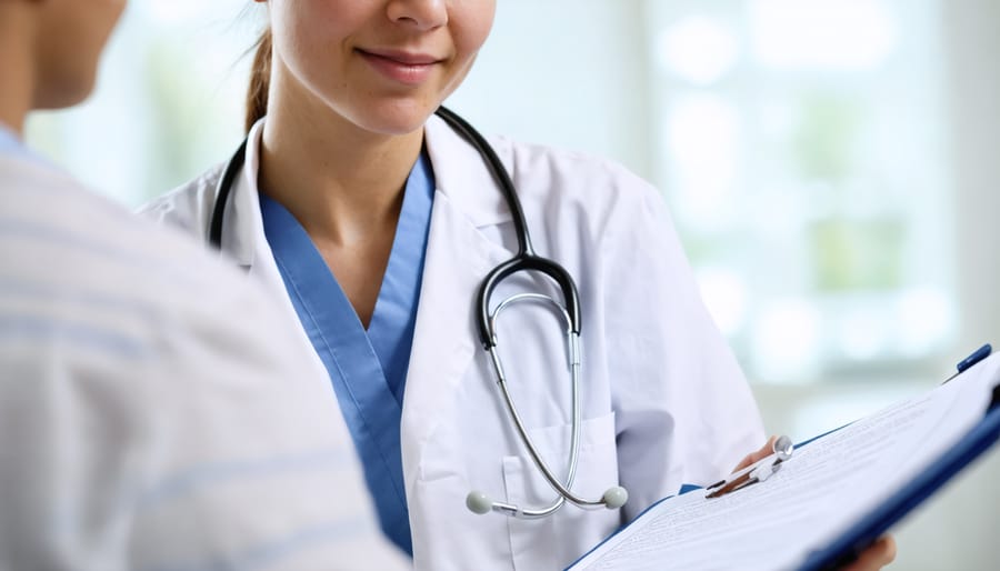 Healthcare interpreter helping doctor and patient communicate across language barriers