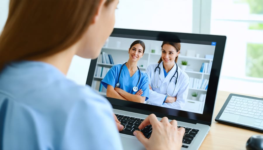 Person accessing their health education materials across smartphone, tablet, and laptop