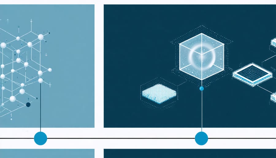 Comparative timeline diagram showing accelerated drug development process with quantum computing
