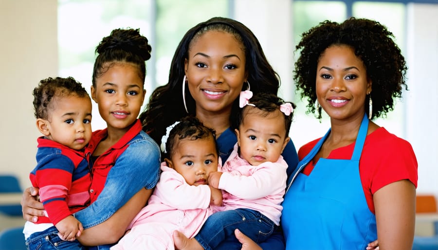 Families of various backgrounds receiving WIC nutrition consultation at a health center