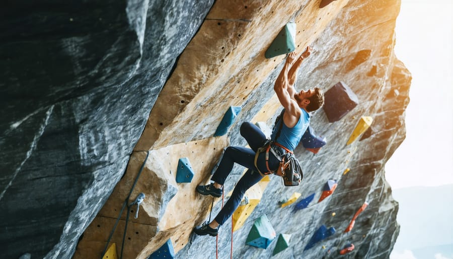 Individual stepping out of comfort zone while rock climbing