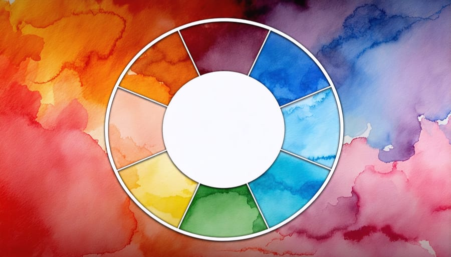 Circular watercolor painting showing emotional color mapping with colors flowing into each other