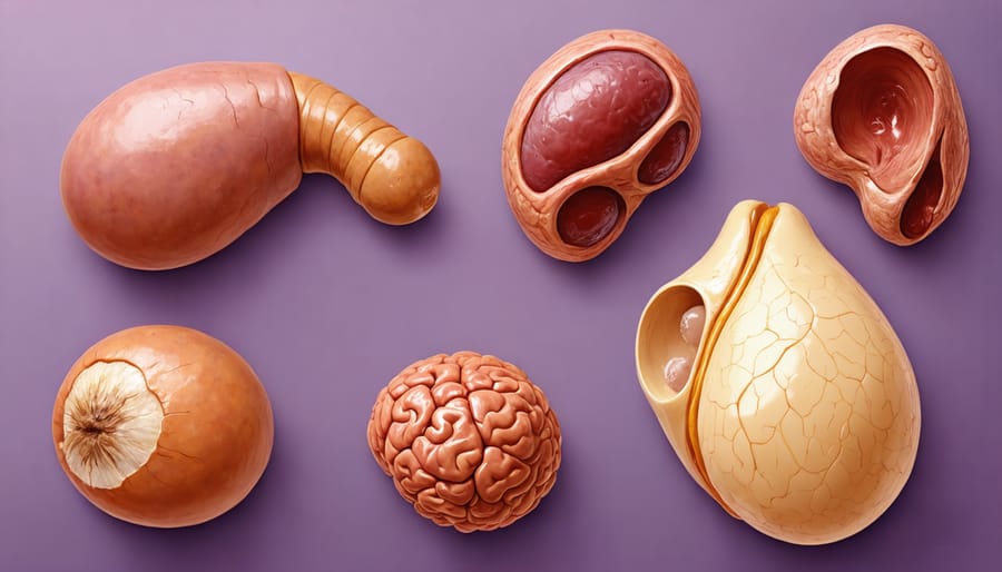 Anatomical diagram of human endocrine system highlighting thyroid, pancreas, and adrenal glands