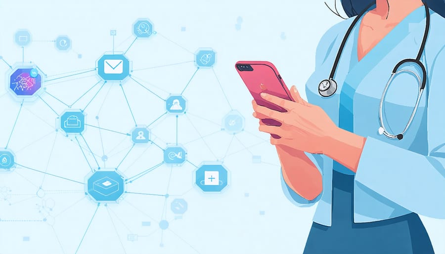 Patient managing healthcare data access on smartphone with blockchain technology