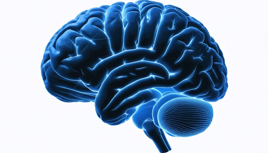 Colorful brain scan image highlighting areas activated during stress response
