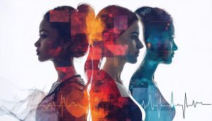 A conceptual collage of diverse gender identities intertwined with healthcare symbols, representing inclusivity and personalized care in health journeys.