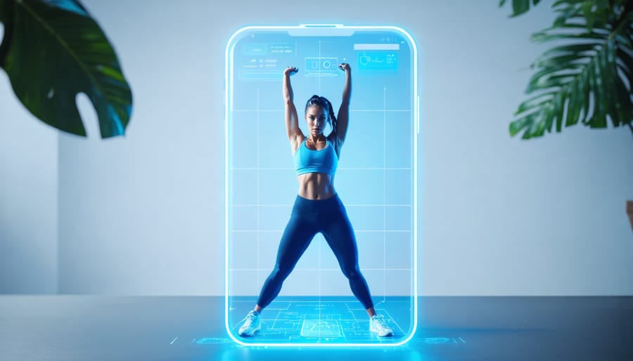 Person using smartphone financial app at desk with laptop