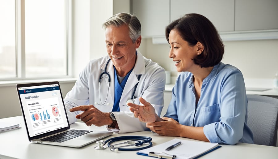 Patient and healthcare provider reviewing health information together on tablet