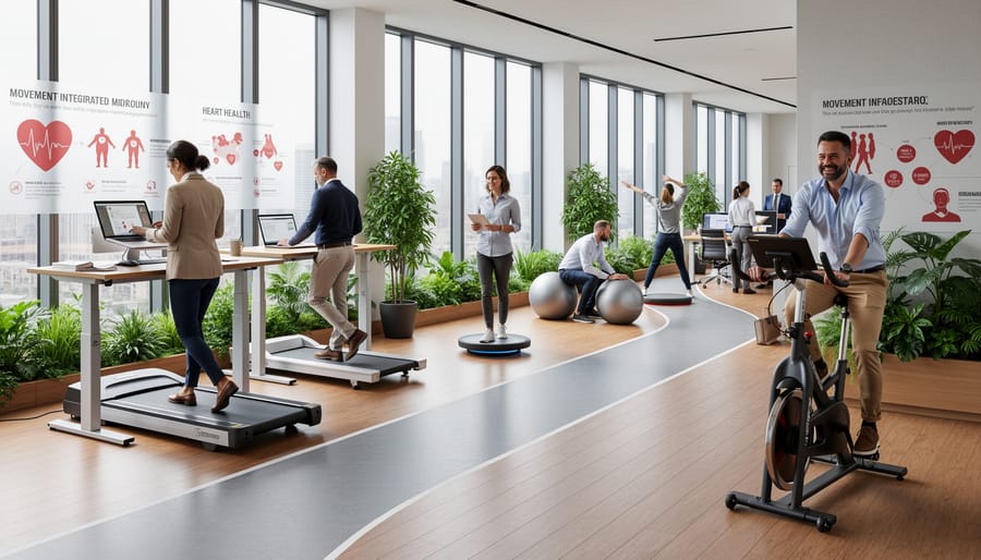 Business professionals engaged in outdoor walking meeting near modern office building