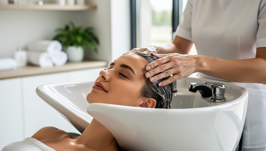 Therapist massaging a client’s scalp during a head spa session